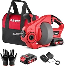 POPULO Rohrreinigungsspirale Akku-Rohrreiniger, 7,6m 18V Elektrischer Abflussreiniger für 18-65mm Rohrverstopfungen Verwendet, Geeignet für WC, Kanalisation, Badewanne, Küchenspüle und Waschbecken