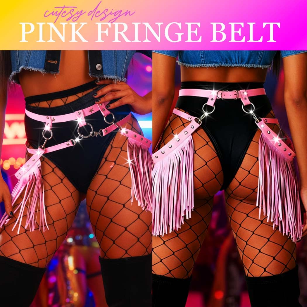 Asooll Punk Leather Waist Chain Tassel Fringe Belly Belt Harness Bikini Rave Body Accessories Jewerly for Women and Girls