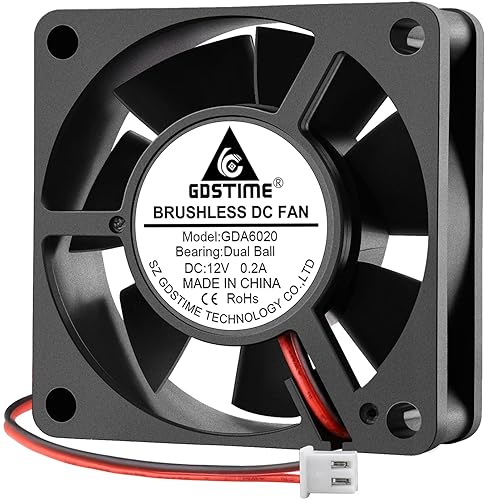 GDSTIME Ventilador de enfriamiento de CC sin escobillas de doble rodamiento de bolas de 2.362 in x 2.362 in x 0.787 in 12 V