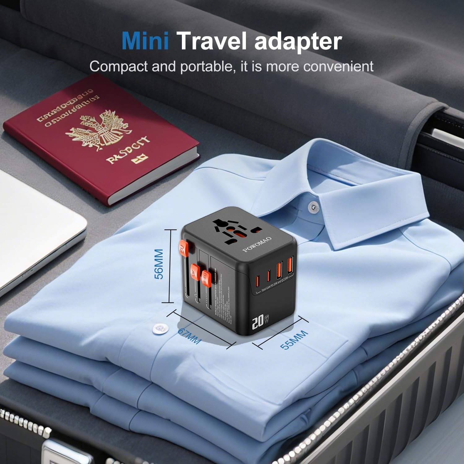 Adaptateur Prise Universelle,Adaptateur Universel de Voyage avec 2 USB C et 2 USB A et 1 Prise Secteur Universelle,Adaptateur de Prise International pour Europe USA UK Australie Chine Japon Thaïlande