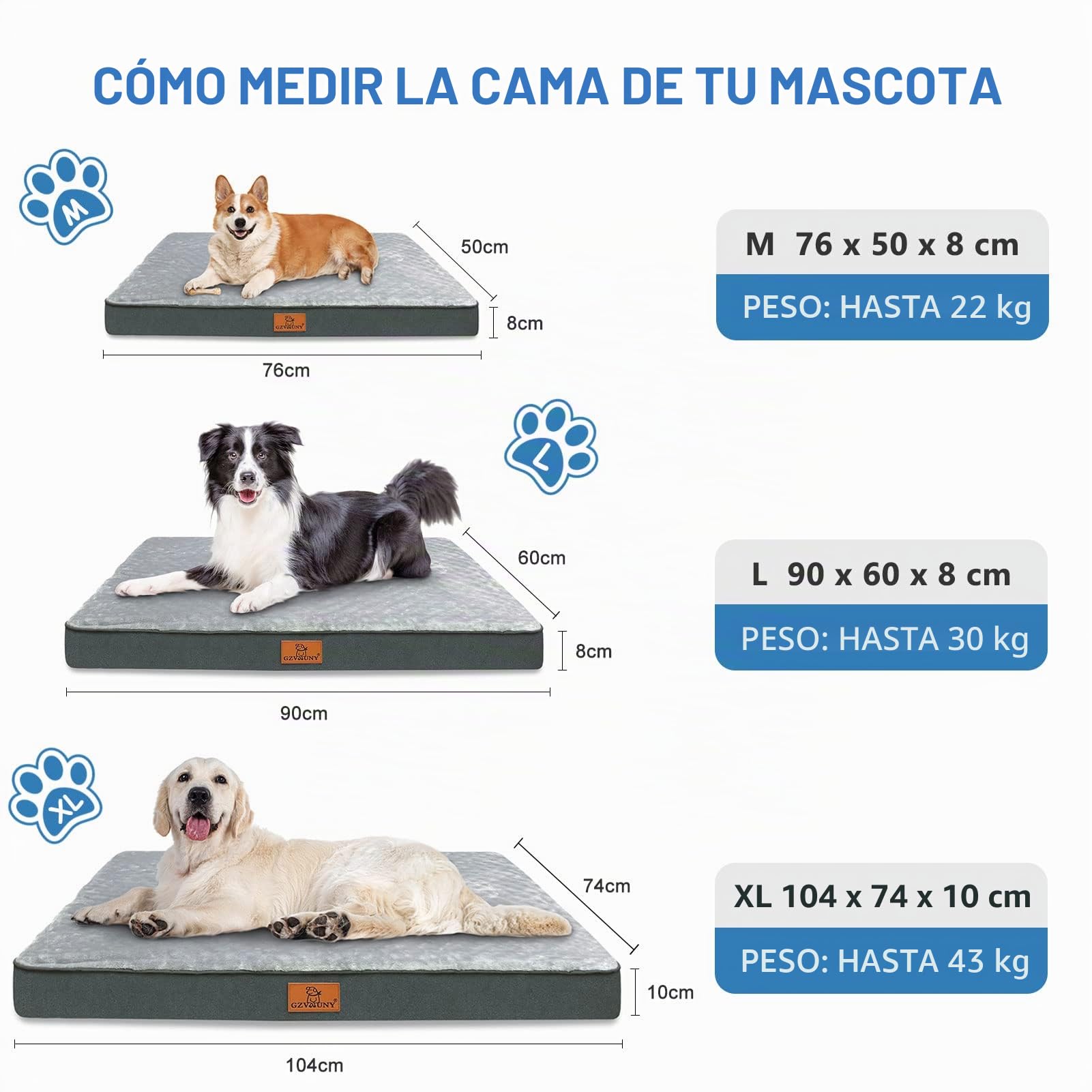 Cama Perro Grande, Cama Ortopedica para Perros Impermeable con Espuma De Caja De Huevos, Colchoneta Perro Lavable con Funda Desenfundable, Antideslizante, Gris XL(104x74x10cm)