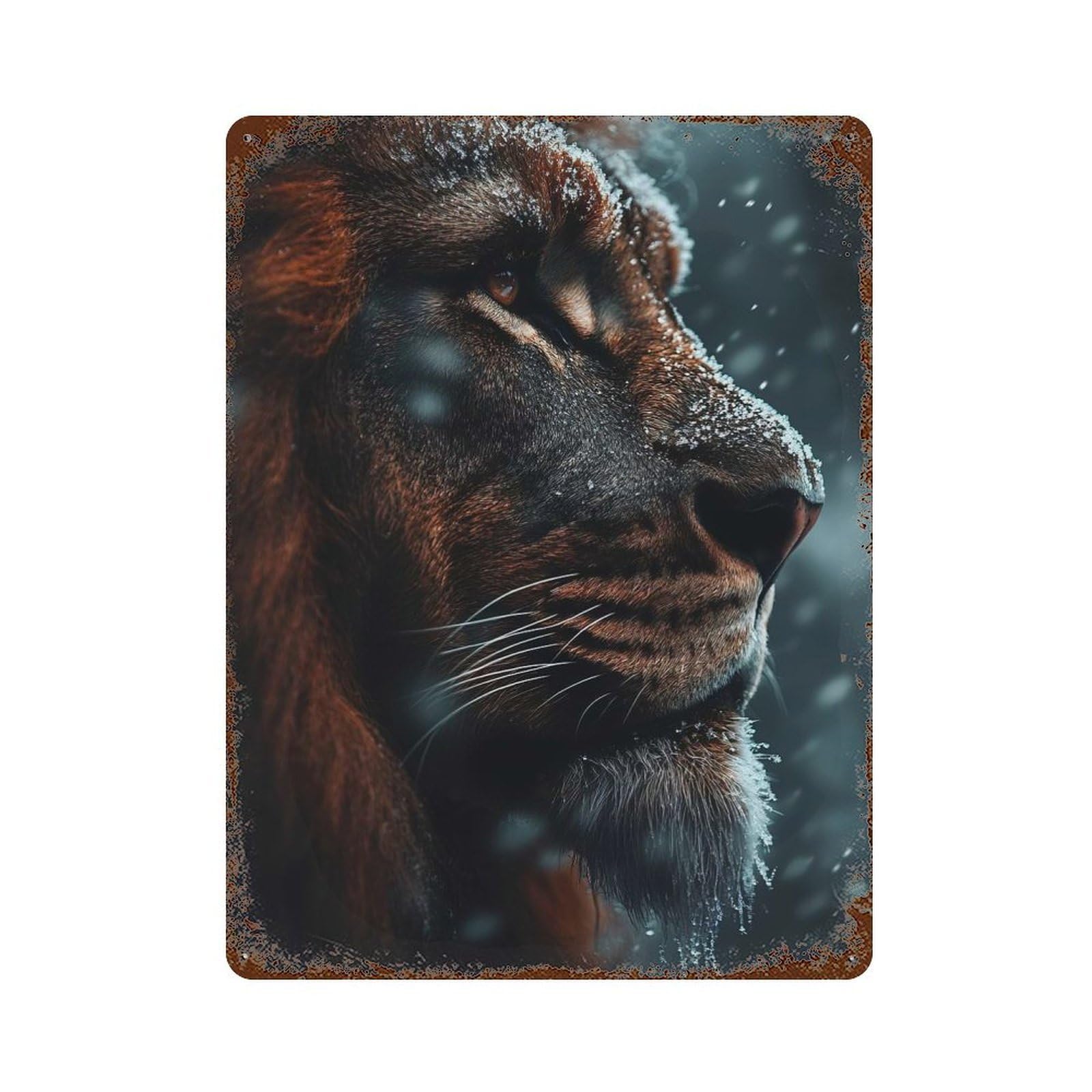 Garage Style Snowy Lion Portrait Distressed Metal Wall Sign 15.7"x11.8", Rustic Home Decor for Bar And Workshop