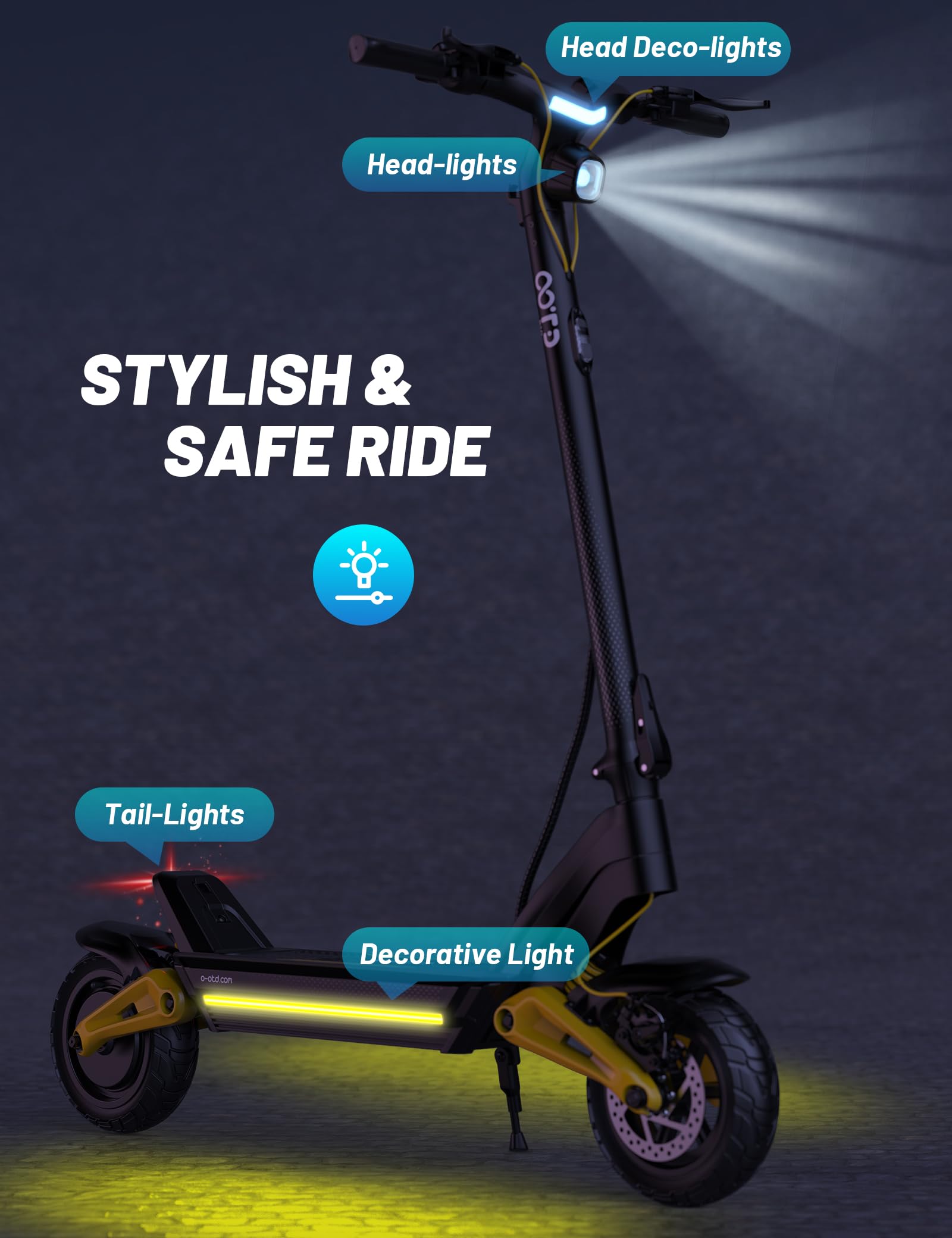 OOTD S10 Patinete Eléctrico Adultos, 10 Pulgadas E Scooter con Batería 48V 20AH 1400W Pot. Máxima Autonomía 35-80 KM, Suspensión Delantera y Trasero de Resorte & Conectividad App, hasta 120 kg