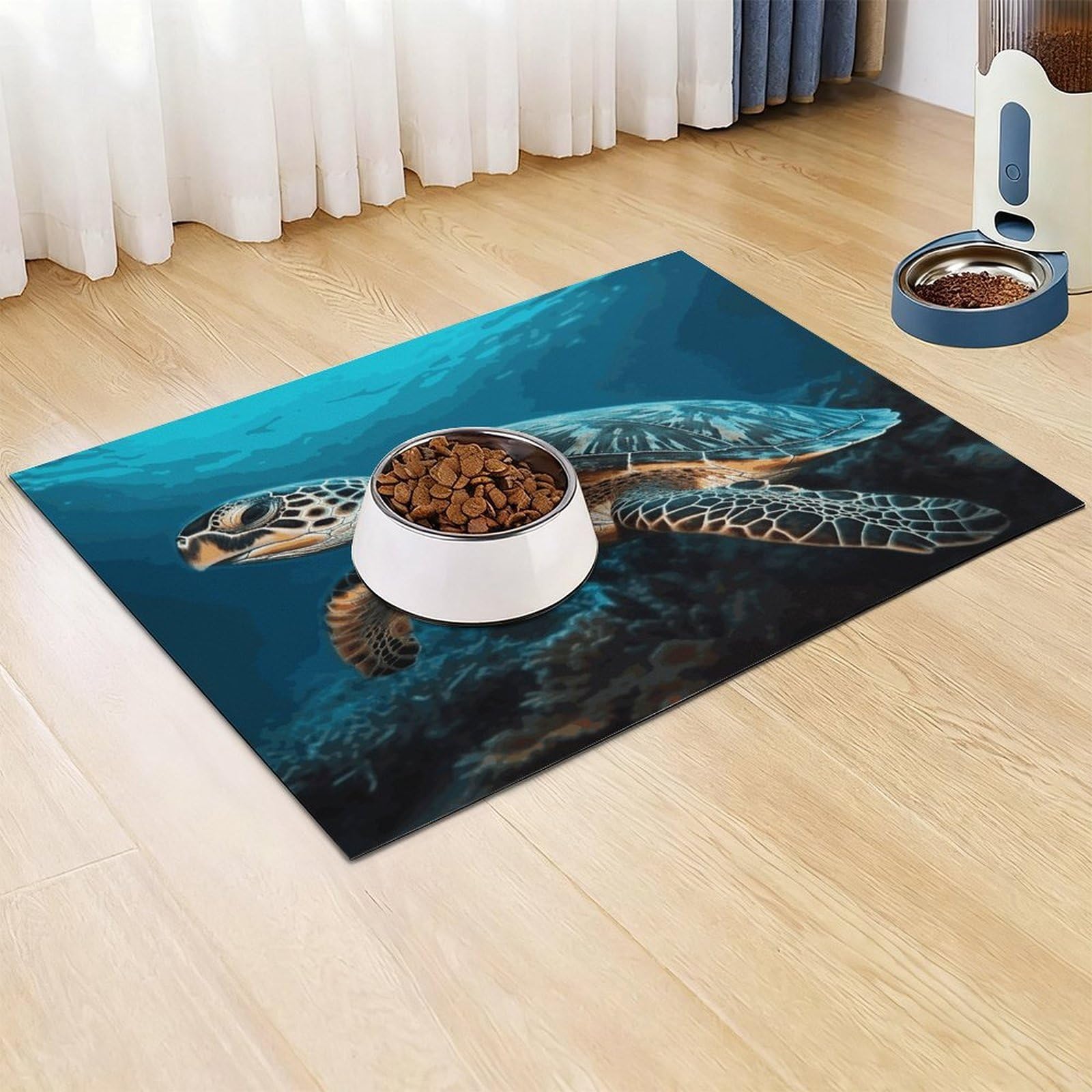 Sea Turtle2 Tapis de nourriture pour chat – Tapis d'alimentation antidérapant pour chien facile à nettoyer pour la nourriture et l'eau, tapis de gamelle pour chien et chat, 61 x 81,3 cm
