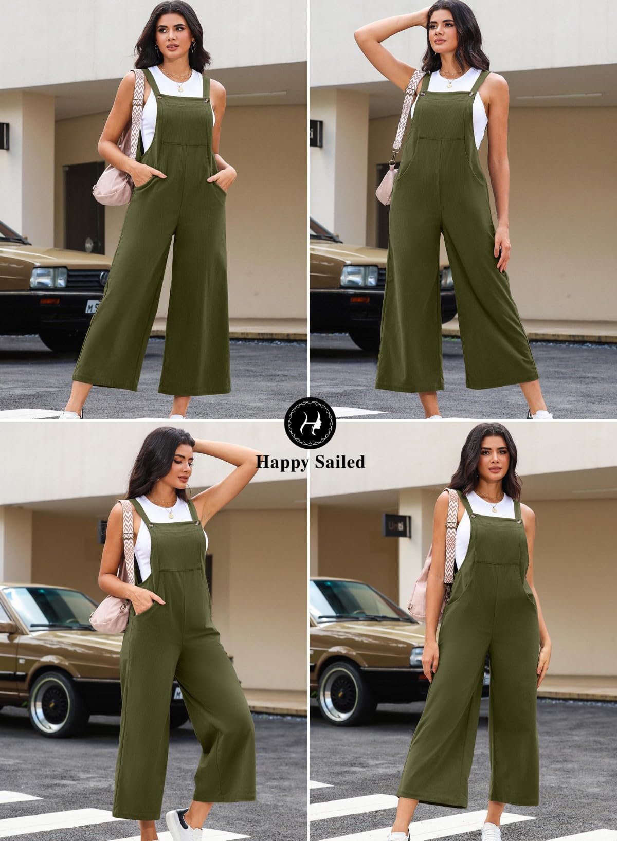 Happy Sailed Womens Fashion Overalls Casual Sleeveless Adjustable Straps Wide Leg Long Pants Overall Fall Outfits with Pockets Plus Size Green 1X