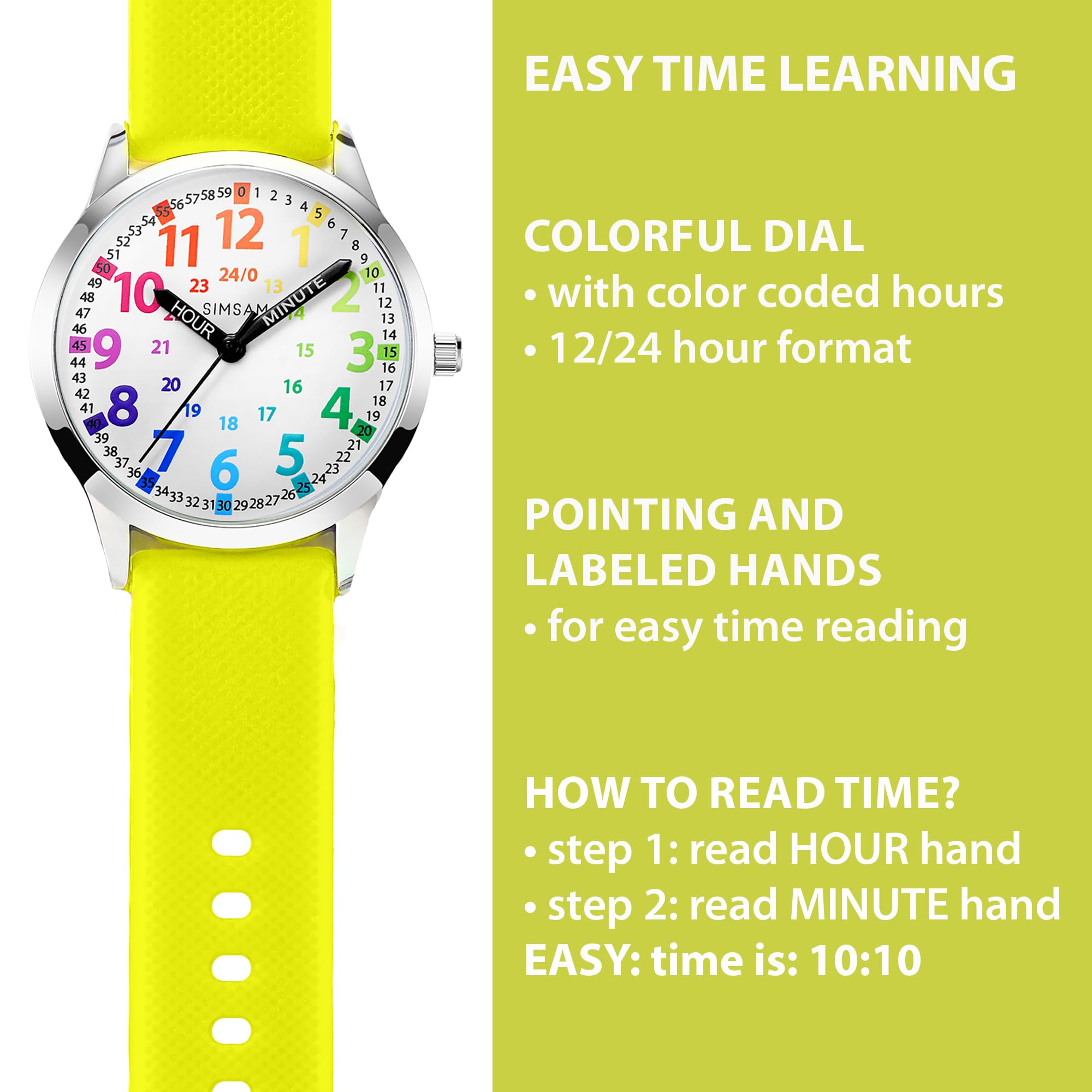 SIMSAM Reloj infantil para niños a partir de 6, reloj de aprendizaje para niños a partir de 8, reloj infantil para niñas de 10 años, reloj de pulsera para niños de 12 años, reloj de pulsera para niñas