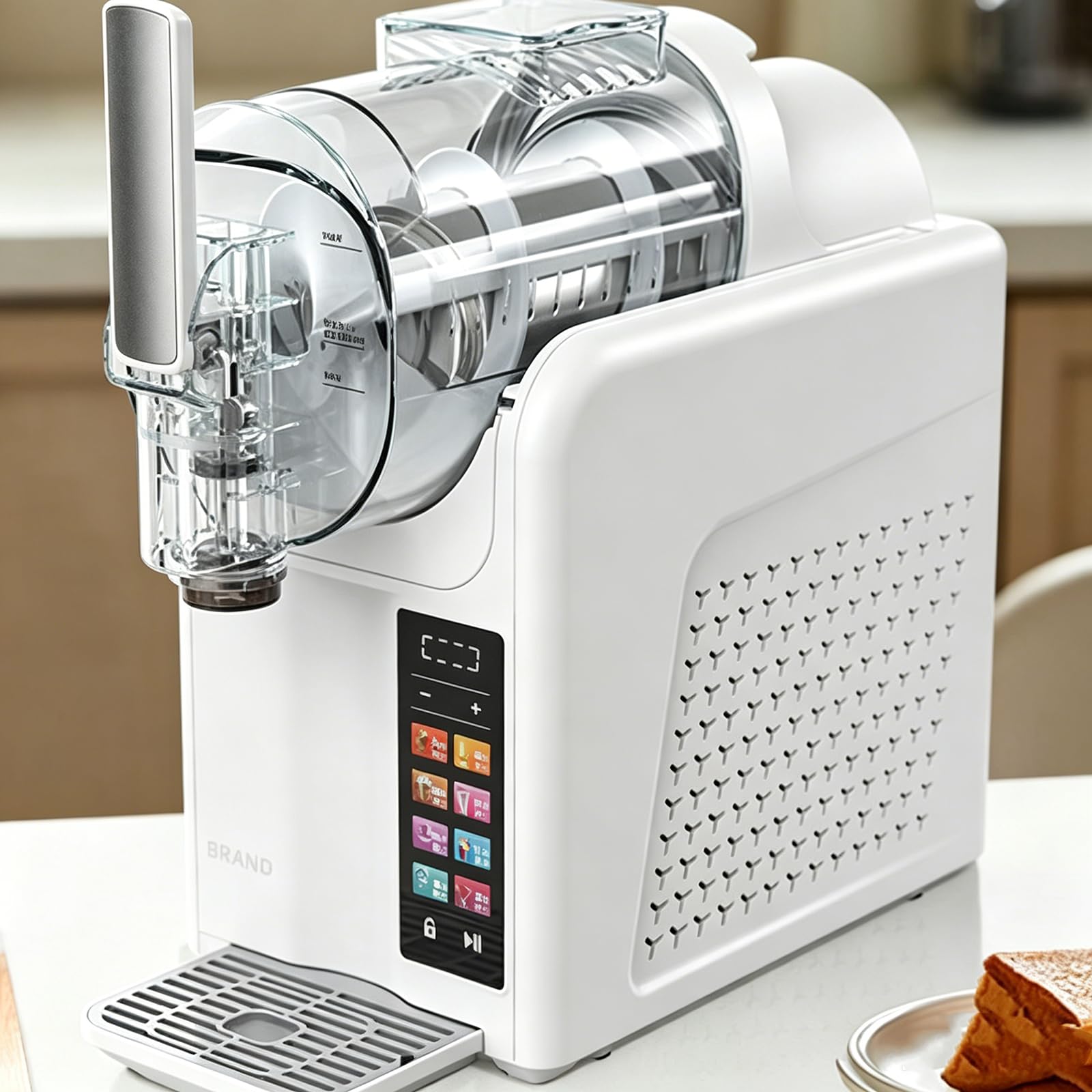 Macchina per Granite, gelatiera, Macchina per Bevande Fredde, 7 programmi preimpostati, Blocco di Sicurezza per Bambini, autopulente, miscelazione a 360°, Ideale per Famiglie White
