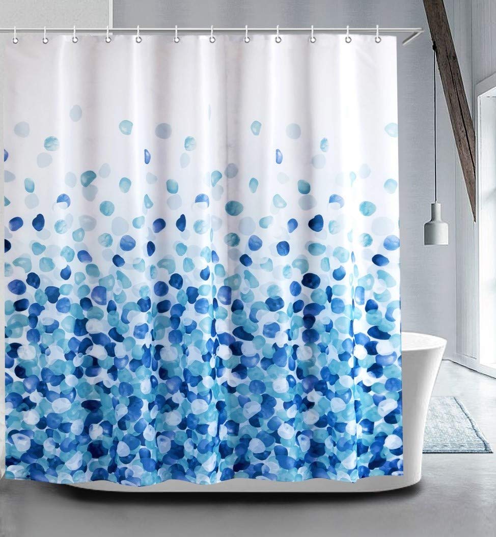 GreeSuit Fabric Shower Curtain Liner Bathroom Decorative Waterproof Polyester with 12 Hooks Mildew resistant Machine Washable 180cm x 180cm Blue Petal