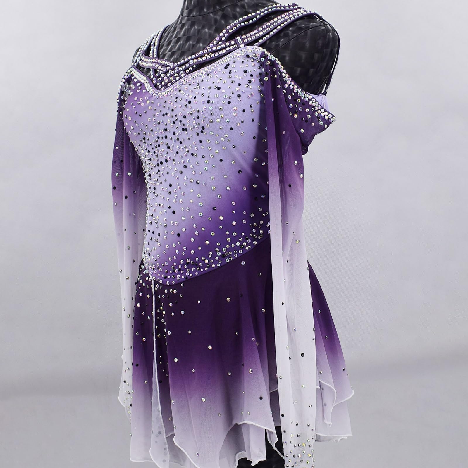 Vestido de competición de patinaje artístico sobre hielo for niñas, espalda abierta, equipo de mujer, traje de baile degradado con diamantes de imitación brillantes