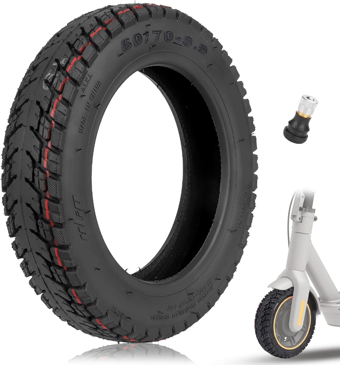 60/70-6.5 Off Road Vacuum Tire, Fit for Ninebot Max G30P G30LP G2 G30D F40I VOLPAM SP01 Hiboy S2 MAX, 10x2.5 Tubeless Tire, Inner diameter 16cm Fit for 6.5" rim, Abrasion Puncture Resistant