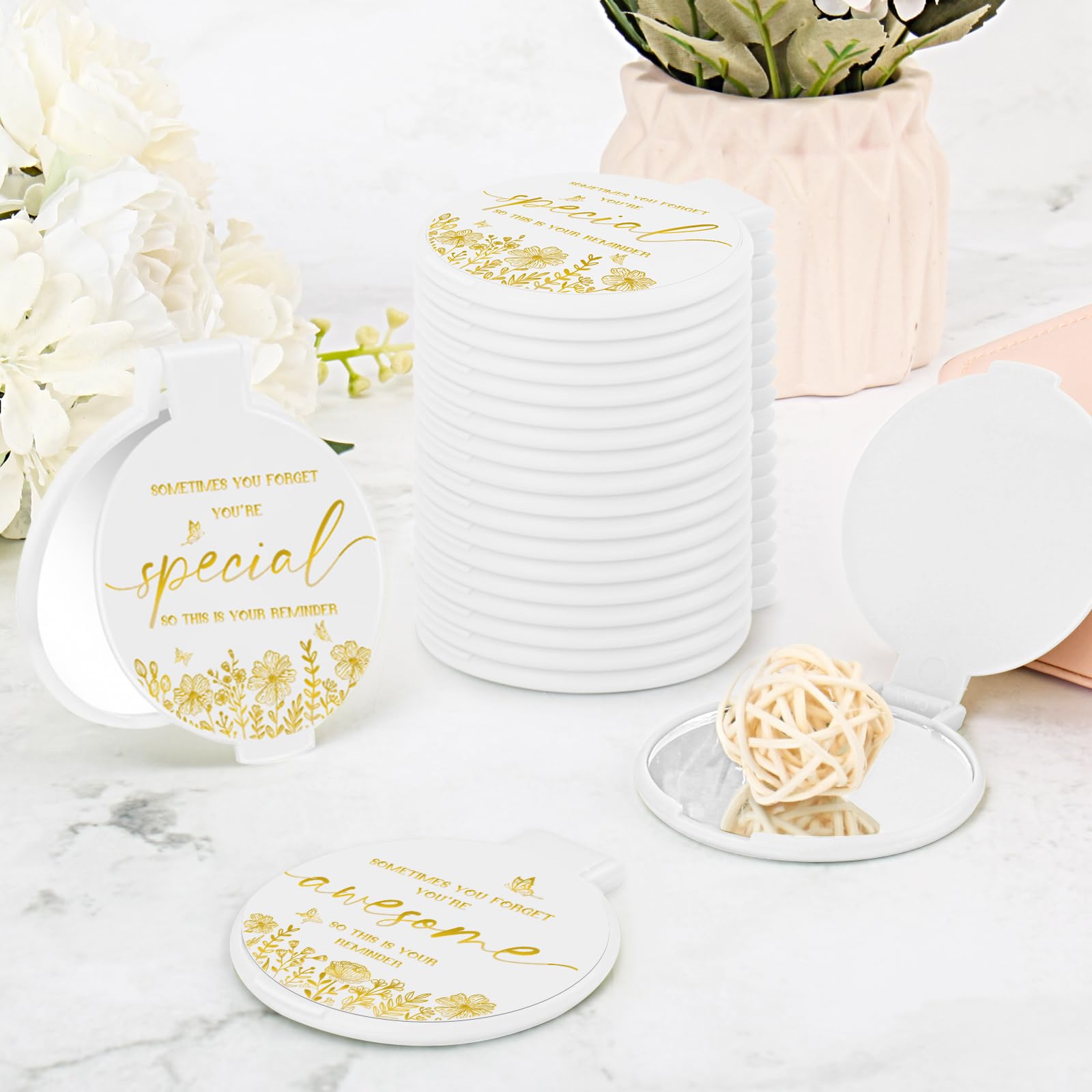100-Piece Inspirational Compact Mirror Bulk Set, Folding Pocket Makeup Mirrors