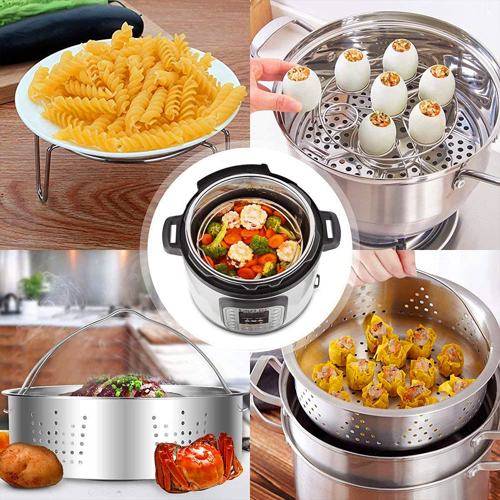 Set Cestelli Vapore, 3 Pezzi Accessori Pentola Pressione, Include Cestello Cottura Vapore, Cestello Cottura Vapore Uova, Divisore, per Pentola a Pressione Istantanea da 5,6,8 Qt 4/5/6 Litri