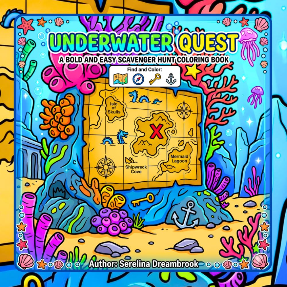 UNDERWATER QUEST: A BOLD AND EASY SCAVENGER HUNT COLORING BOOK