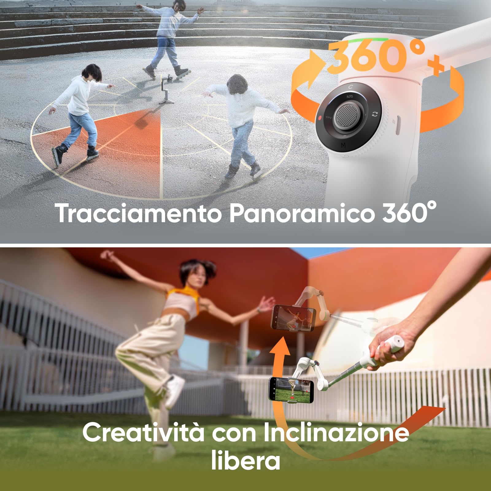 Insta360 Flow 2 Pro Pack Sport Bianco Artico - Gimbal IA, Stabilizzazione 3 Assi, Tracciamento +200 App con Apple DockKit, Throwpod, Tracciamento di Gruppo e Panoramico 360°, Treppiede e Selfie Stick