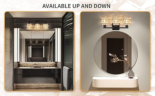 Miniatura 7 de Lámpara de tocador de baño de 3 luces, lámpara de cristal sobre el espejo, negro mate y luces de pared interiores giratorias de cristal  Pantalla