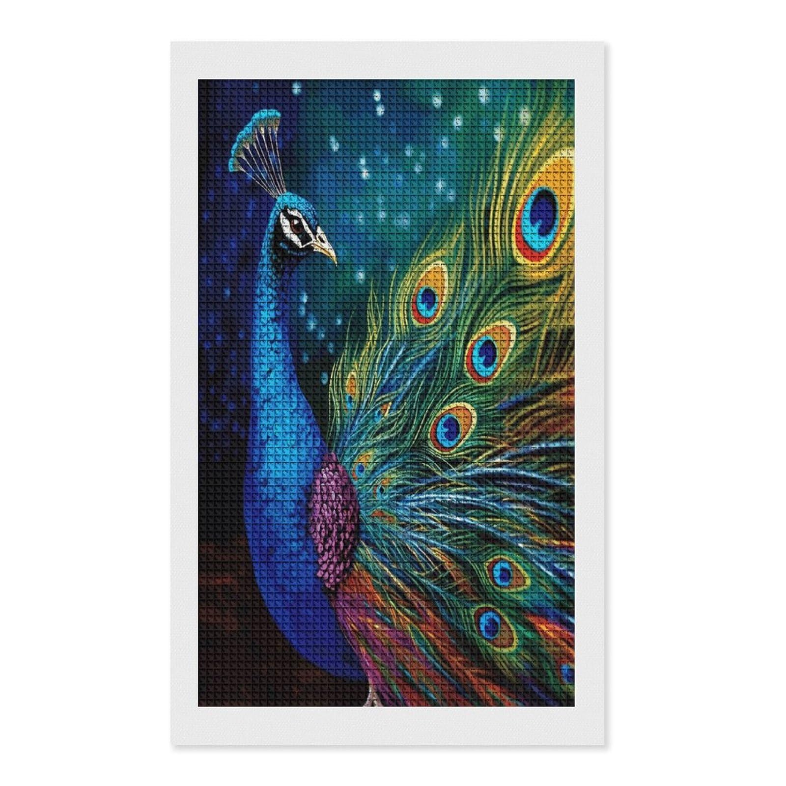 FodPand Colored Peacock Diamond Painting Kit for Beginner Fun 5D DIY Crafts for Adults Diamond Art Kits Square Diamond Art Canvas Painting Gem Art Crafts for Home Wall Decor 12"x20"