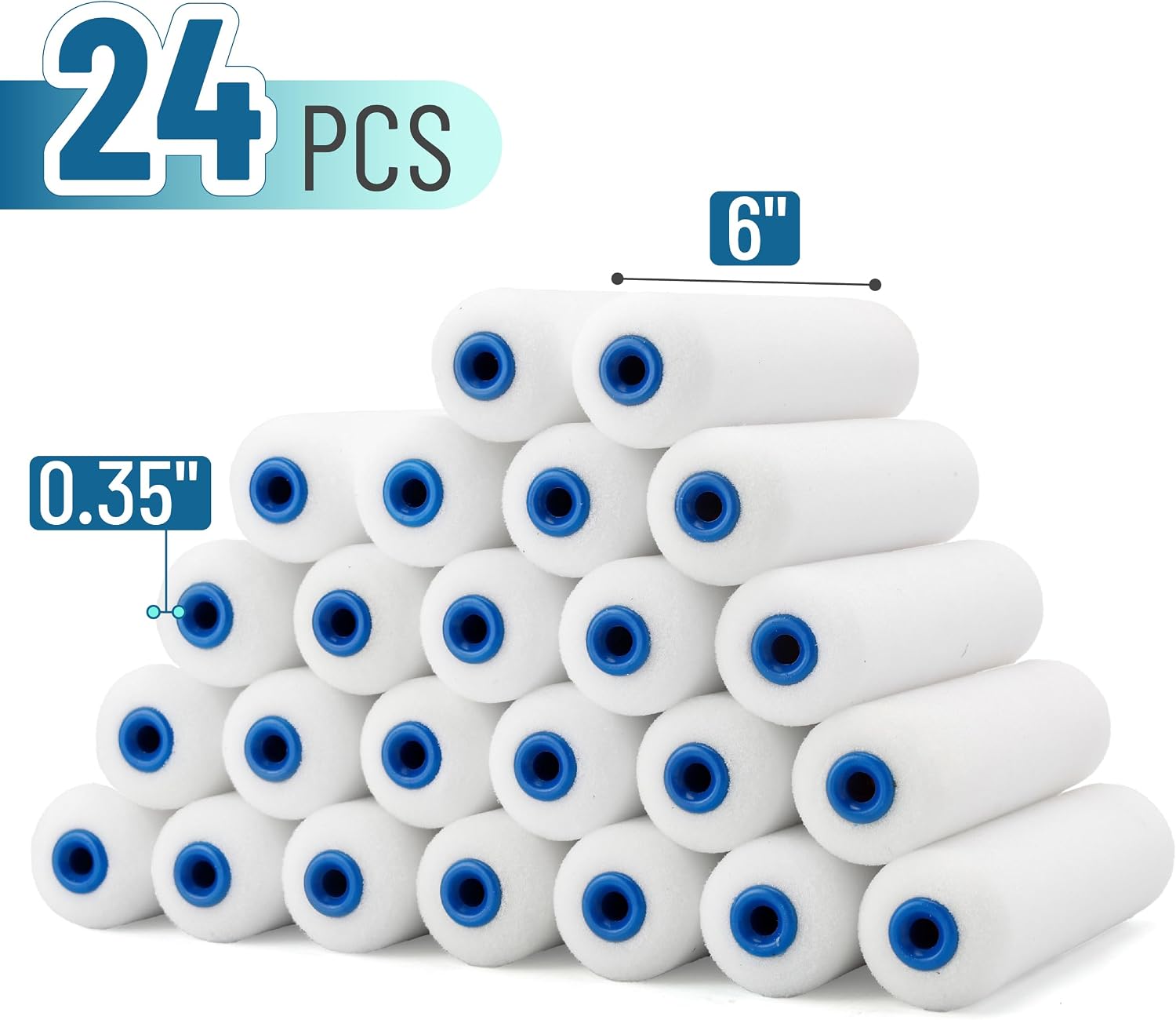 Bates- Foam Paint Roller Covers, 6", 24 Pack, White, High Density Foam Roller Paint