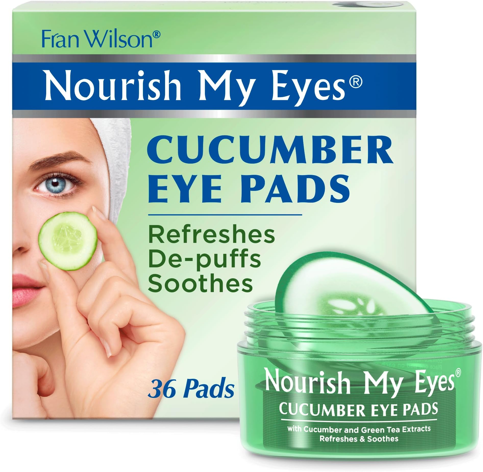 Fran Wilson Nourish My Eyes Eye Pads - Soothe Tired Eyes, Reduce Puffiness & Dark Circles, hydrates the skin around the eyes - 36 Count - Cooling & Refreshing, Instantly (Cucumber)