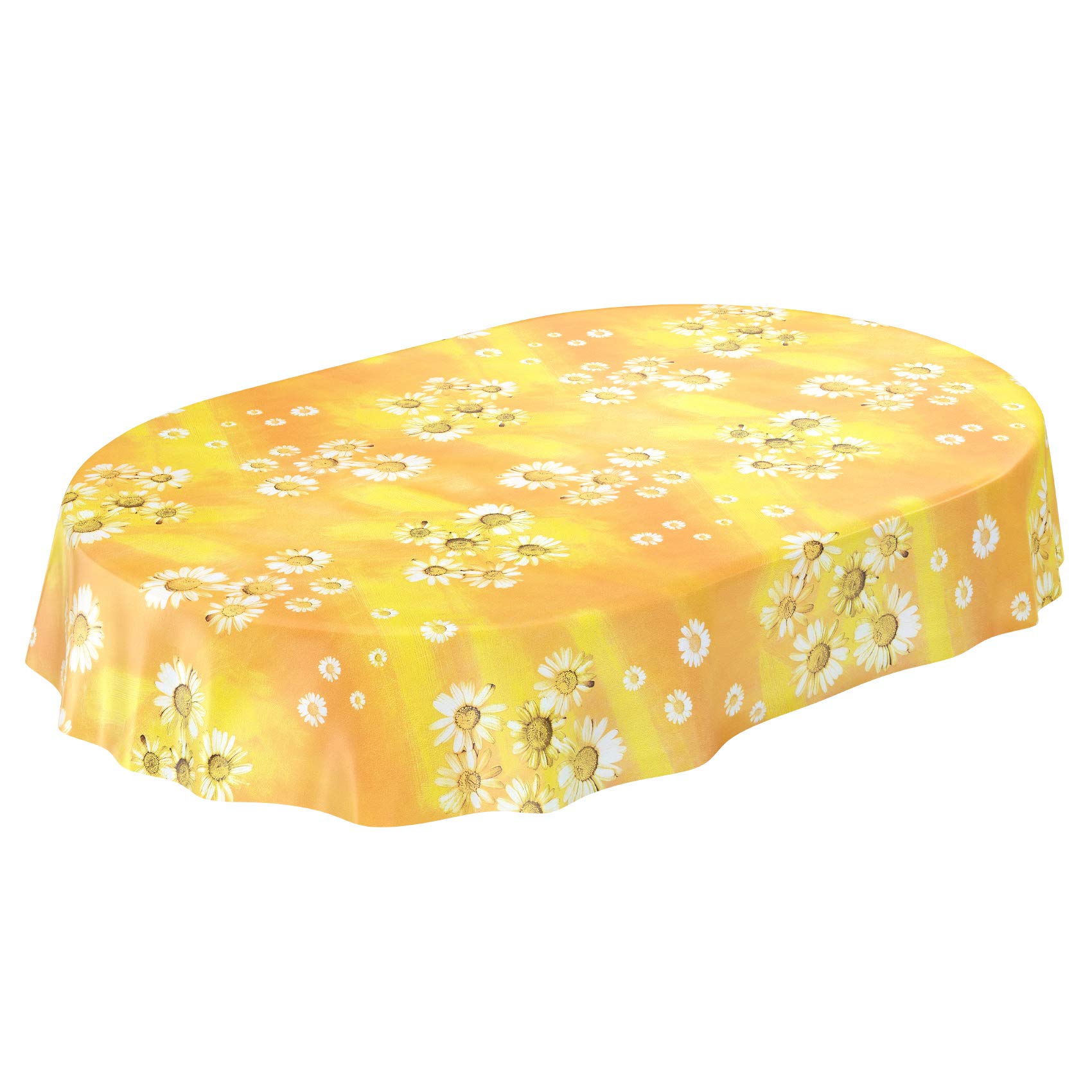 ANRO Oilcloth Tablecloth Oilcloth Tablecloth Camomile Yellow Flowers Sun Oval 180 x 140 cm Washable