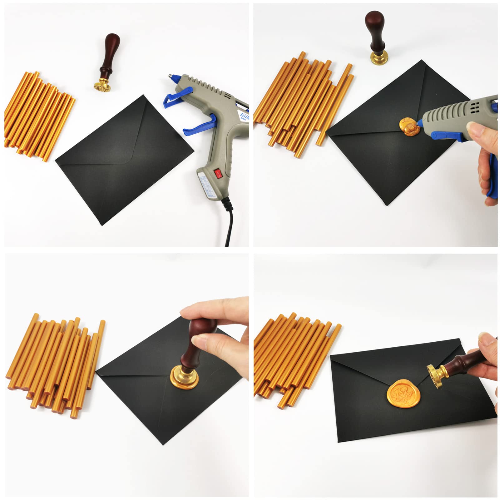 Varillas de sellado con pegamento termofusible para sello de letras, dorado metálico, ideal para invitaciones de boda, postales, tarjetas de felicitación, 7 x 100 mm, 20 piezas (Oro)