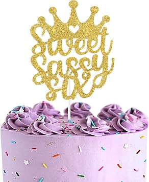Sweet Sassy Six Cake Topper, Crown Sign- Happy 6th Birthday Party Cake Picks Celebrating 6th Wedding Anniversary Cake Decorations