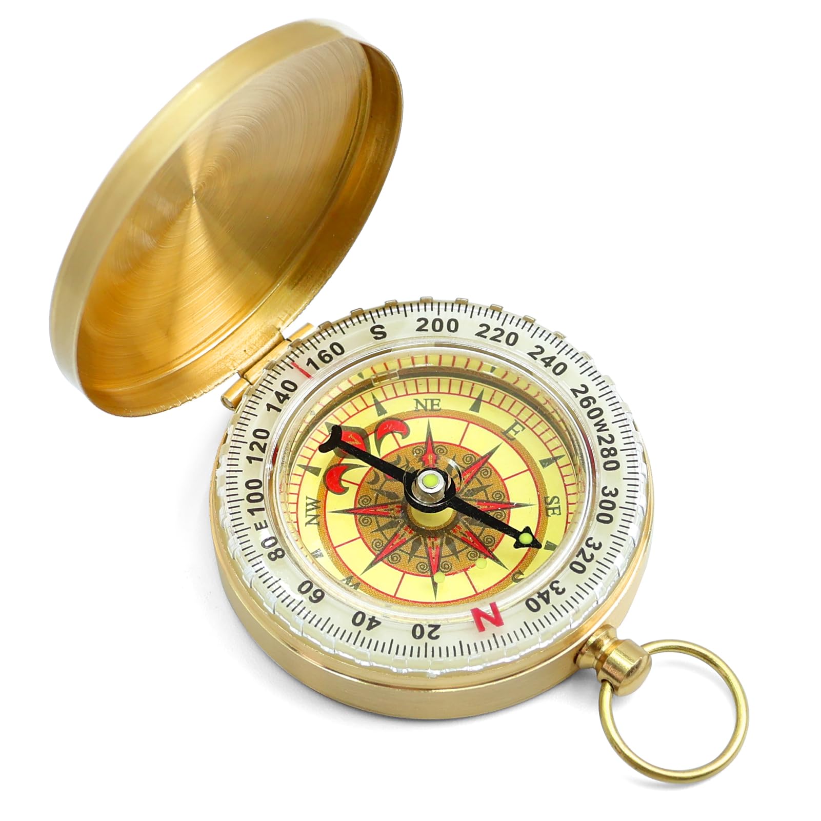 Boussole Extérieur, Boussole Vintage en Laiton avec Fonctions Lumineuses et Étanches, Boussole de Poche‌ en Métal pour La Randonnée Camping Navigation et Les Activités de Plein Air