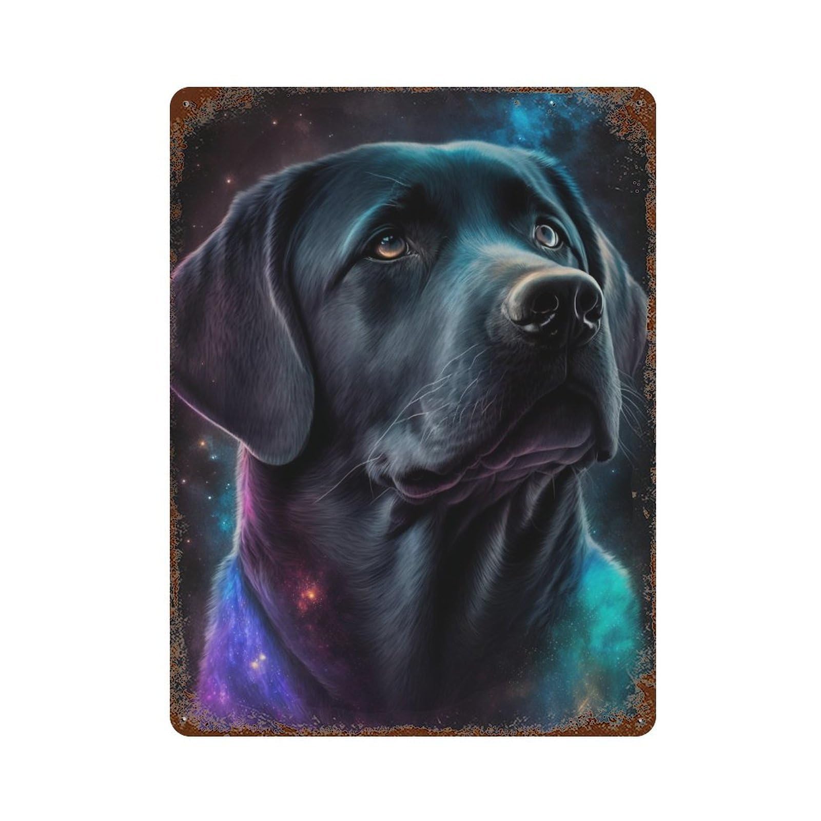 Cosmic Labrador Portrait-7 Rustic Tin Plaque 15.7"x11.8", Rustic Home Decor for Office, Studio And Wall Decor