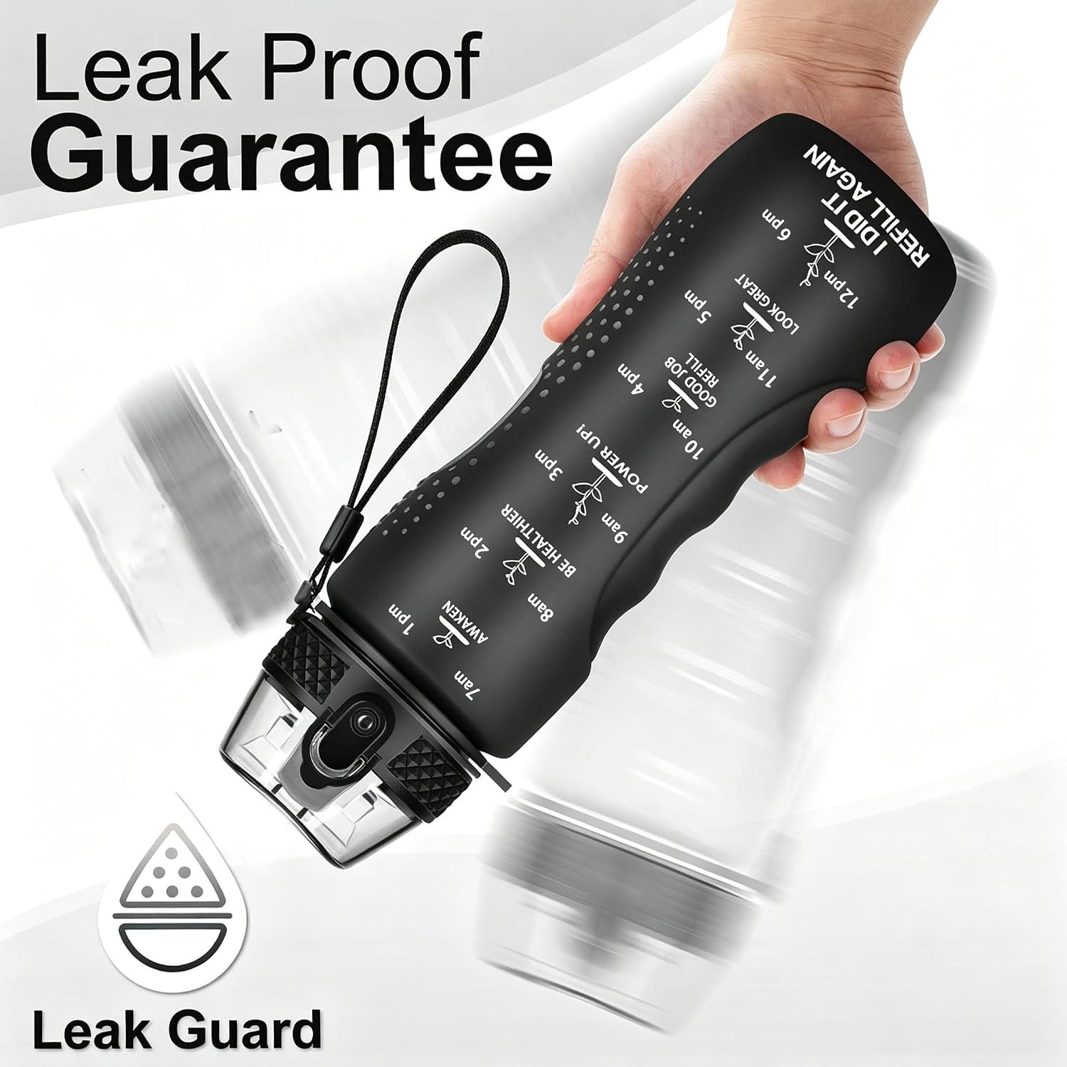 24 OZ Motivational Water Bottle With Time Marker,Leak Proof,Straw Lid, Tritan BPA Free Sports Water Bottle Black(1 Lid) image 5