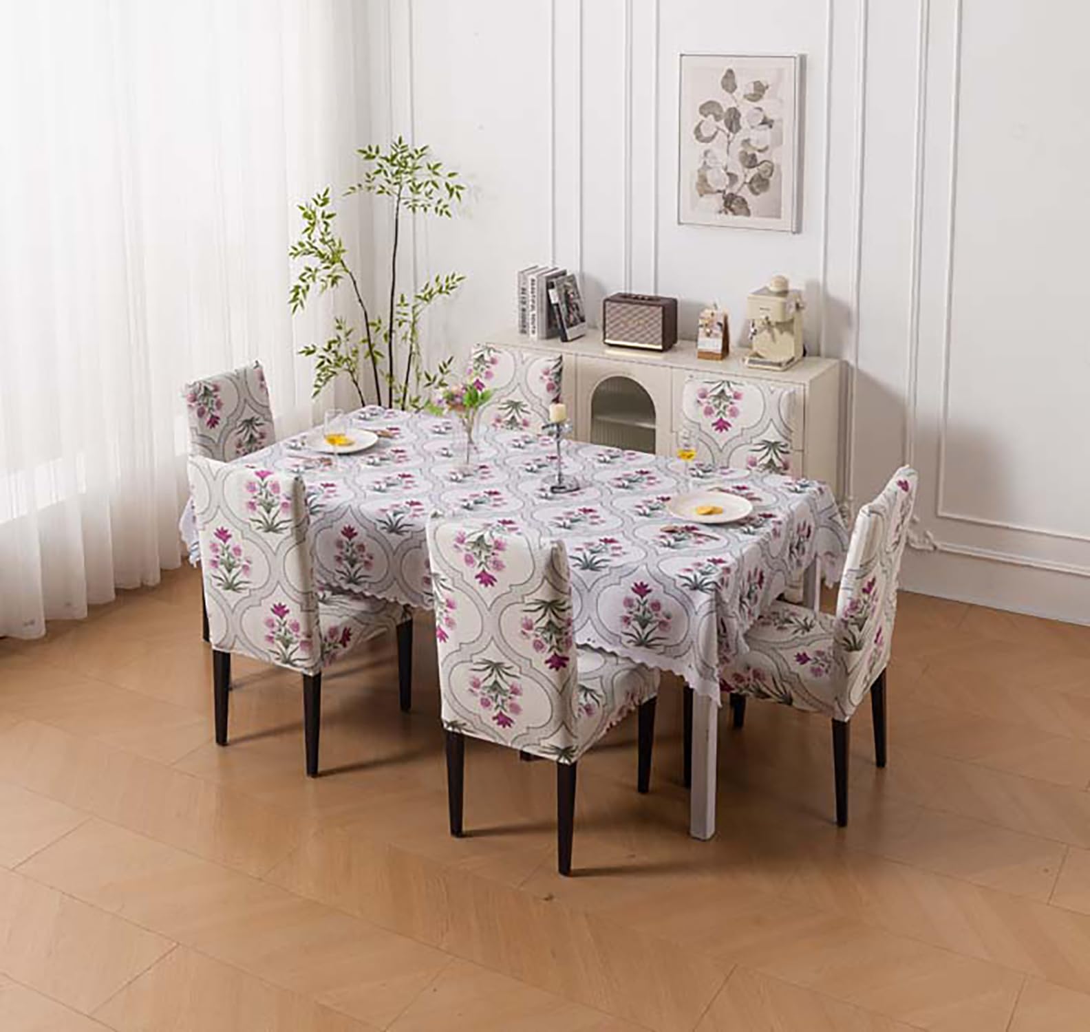 House of Quirk Dining Table Cover Waterproof with 6 Chair Covers for Kitchen Dining Table Cloth Dust and Oil Repellent (Mughal Buta, 1 Table Cover + 6 Chair Cover)