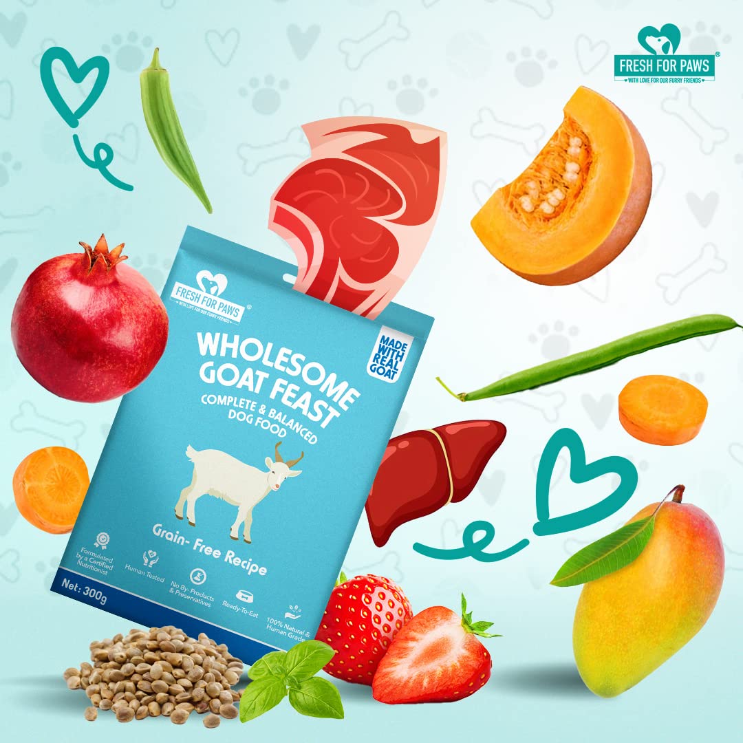 FRESH FOR PAWS 100% Natural&Human Grade Wholesome Goat Feast Fresh Wet Dog Food Ready to Eat|Complete&Balanced Meals for Dogs with Healthy Fats&High Protein|All Breed|100 Gm Pack of 2,All Life Stages 4