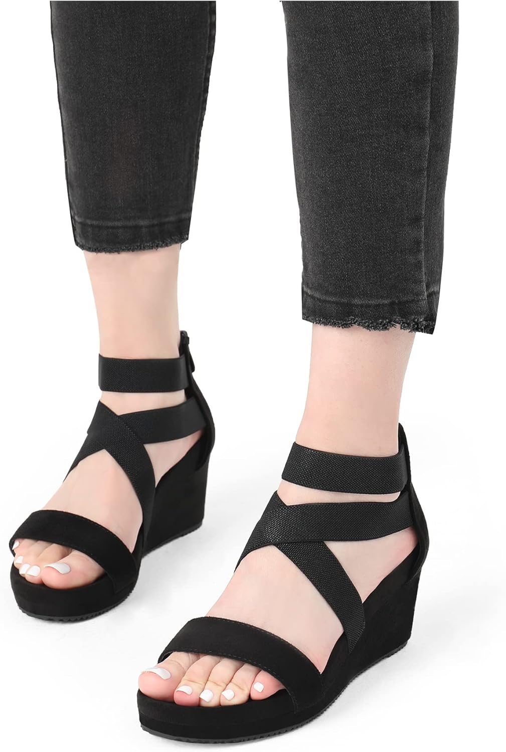 DREAM PAIRS Womens Elastic Ankle Strap Open Toe Platform Wedge Sandals Comfortable Summer Shoes - Image 2