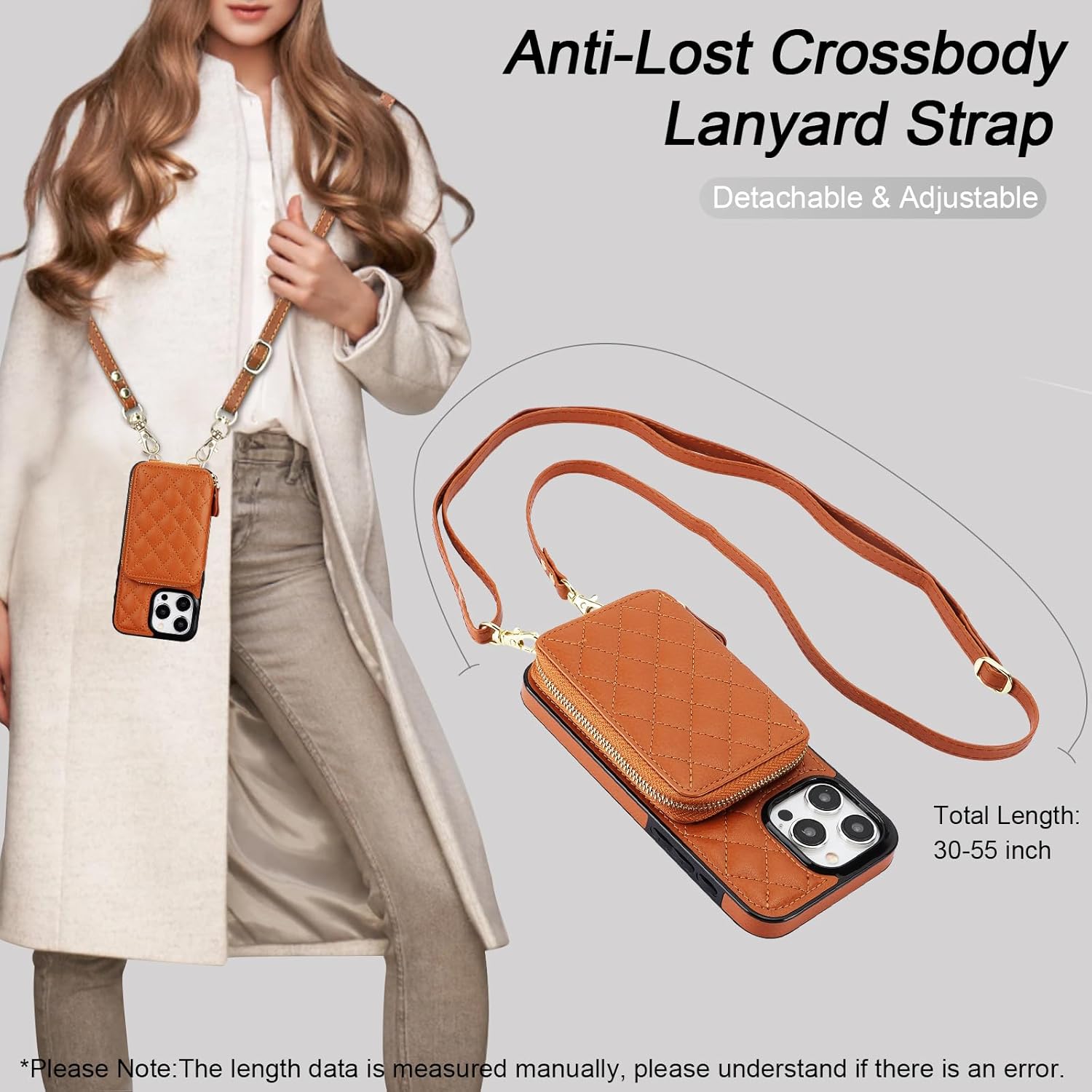 Bocasal Crossbody Wallet Case for iPhone 15 Pro Max, RFID Blocking PU Leather Zipper Handbag Purse Flip Cover, Kickstand Folio Case with Card Slots Holder Wrist Strap Lanyard 5G 6.7 Inch (Brown) - Image 5