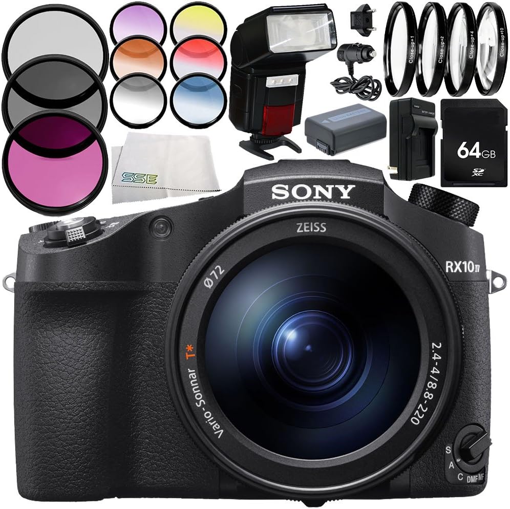 Sony Cybershot DSCRX10 IV Digital Camera 9PC Accessory Bundle includes 64GB SD