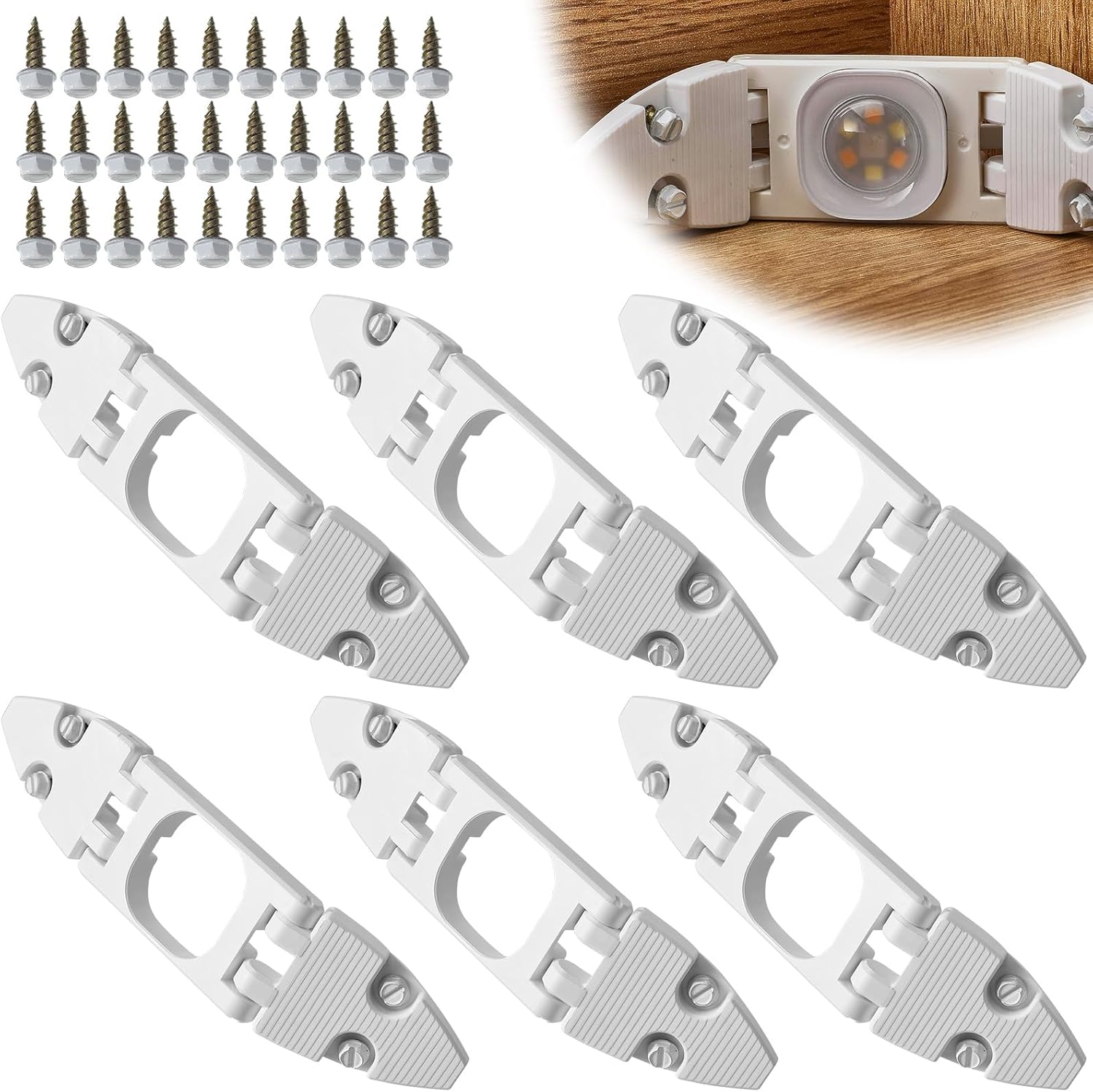 6 Pack Gable Light Clips Compatible with Govee H706 with Screws Compatible with Govee Pro Permanent Outdoor Lights with a Variety of Roof Pitches Cable Management (White) White 6