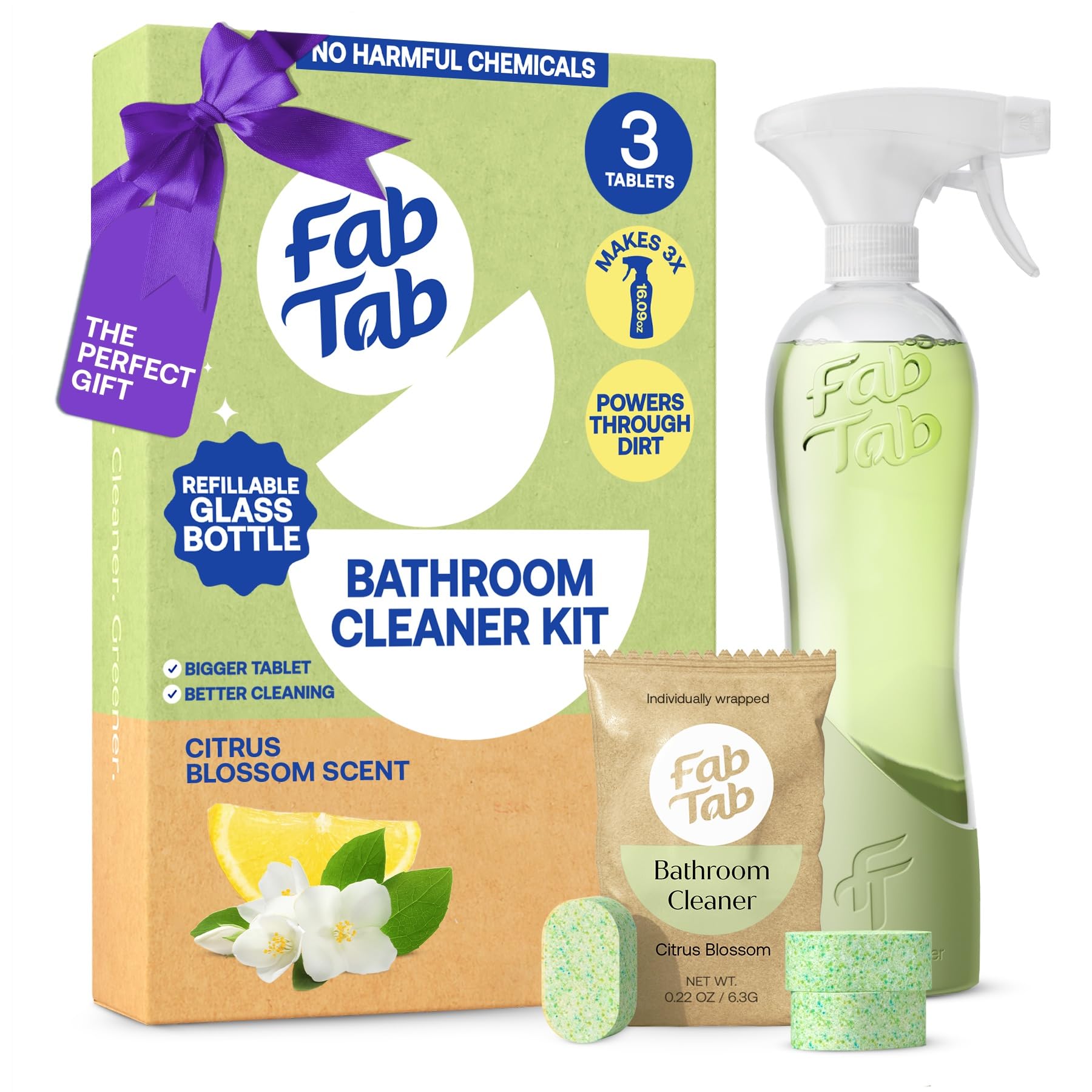 Fab Tab Bathroom Cleaner Starter Kit - Natural Cleaning Products - Household Cleaners - All-Purpose Cleaner Tablets - Plant-Based - Plastic-Free |