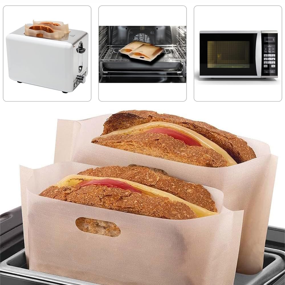 12 szt. torebek na toster, nieprzywierające torby na kanapki, wielokrotnego użytku, bez BPA, nadające się do prania, torby na toster do kuchenki mikrofalowej, tostera, piekarnika, chleba pizzy