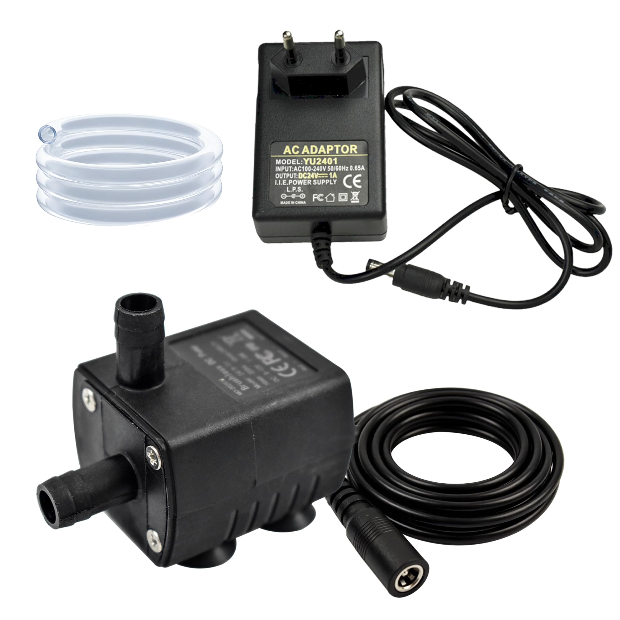 CONQUERALL DC 12V 5W Solar Fountain Pump 200L/H 2m with 3.3ft tubing and Power Supply(EU) for Yard Drainage, Hydroponics and Aquarium