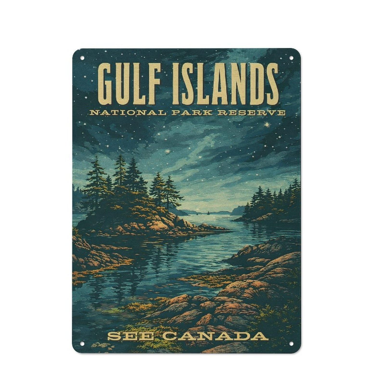 Junmoney Style-1 Tin Wall Plaque 40X30cm With Gulf Islands National Park Reserve Vintage For Man Cave Or Games Room, For Vintage Wall Decor Fans, For Themed Room Decoration