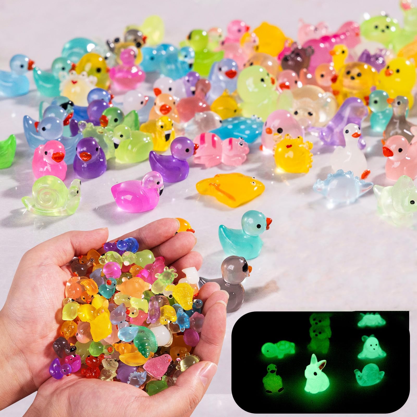 Pkaoakyo Glow Tiny Resin Animals To Hide 120 Pcs Mini Resin Animals Bulk For Miniature Fairy Garden Accessories Micro Landscape Aquarium Potted Decoration