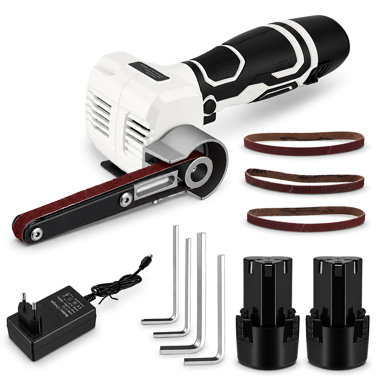 Cordless Belt Sander 12V Mini Finger Sander with 2 Batteries 10 x 330 mm