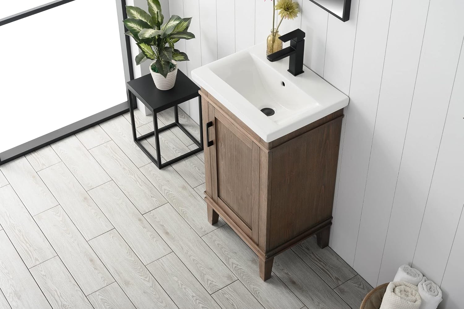 UrbanFurnishing.net Avery 20" Single Bathroom Vanity with Porcelain Top - Brown Spruce