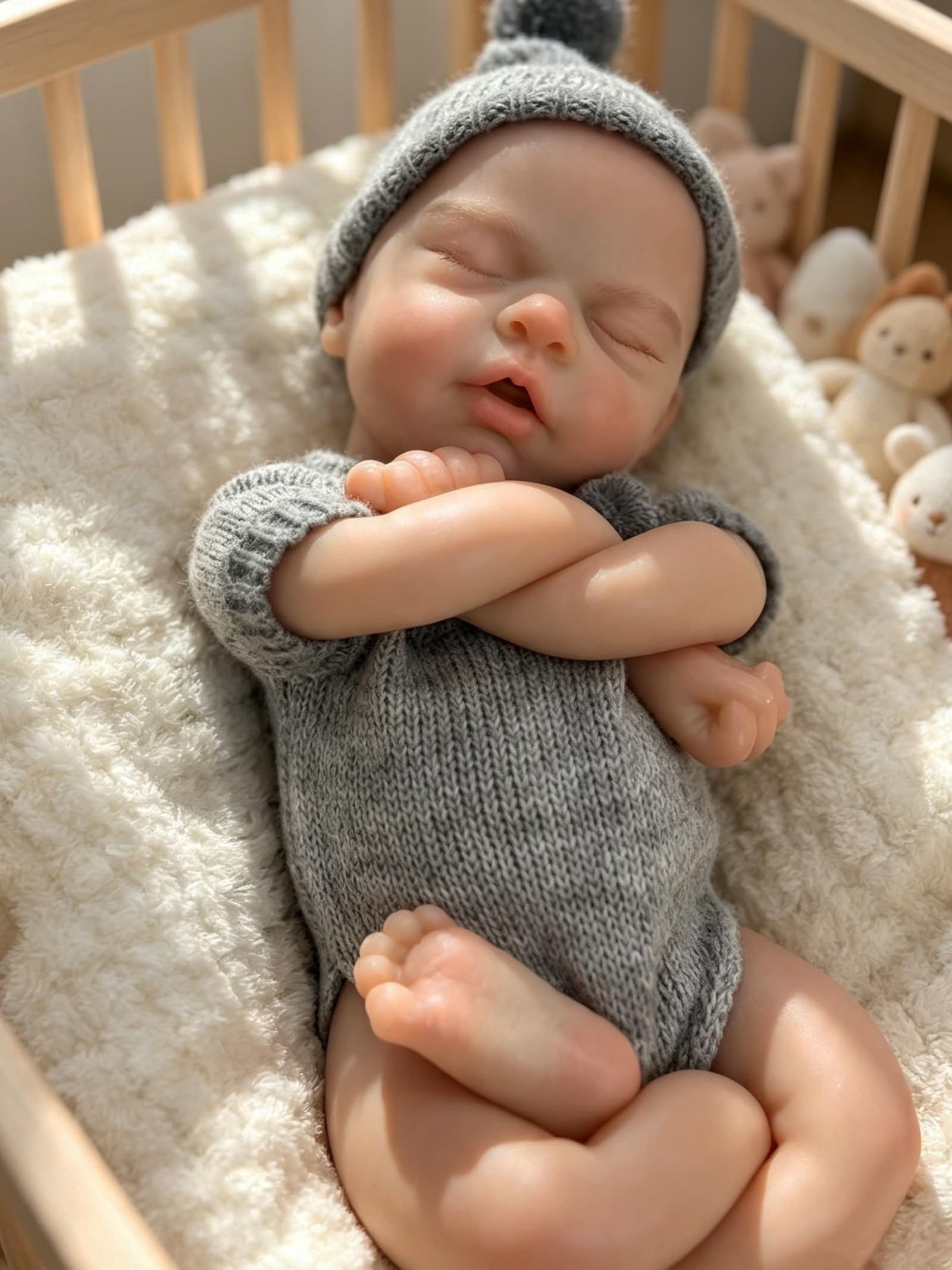 Bambola bambina in silicone morbido e resistente da 13 pollici con bocca aperta, sembra un neonato vero
