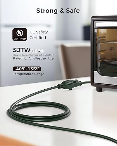 Miniatura 7 de Cable Matters Paquete de 2 cables de extensión de alimentación resistentes de 16 AWG para interiores y exteriores, de 10 pies, color verde, con