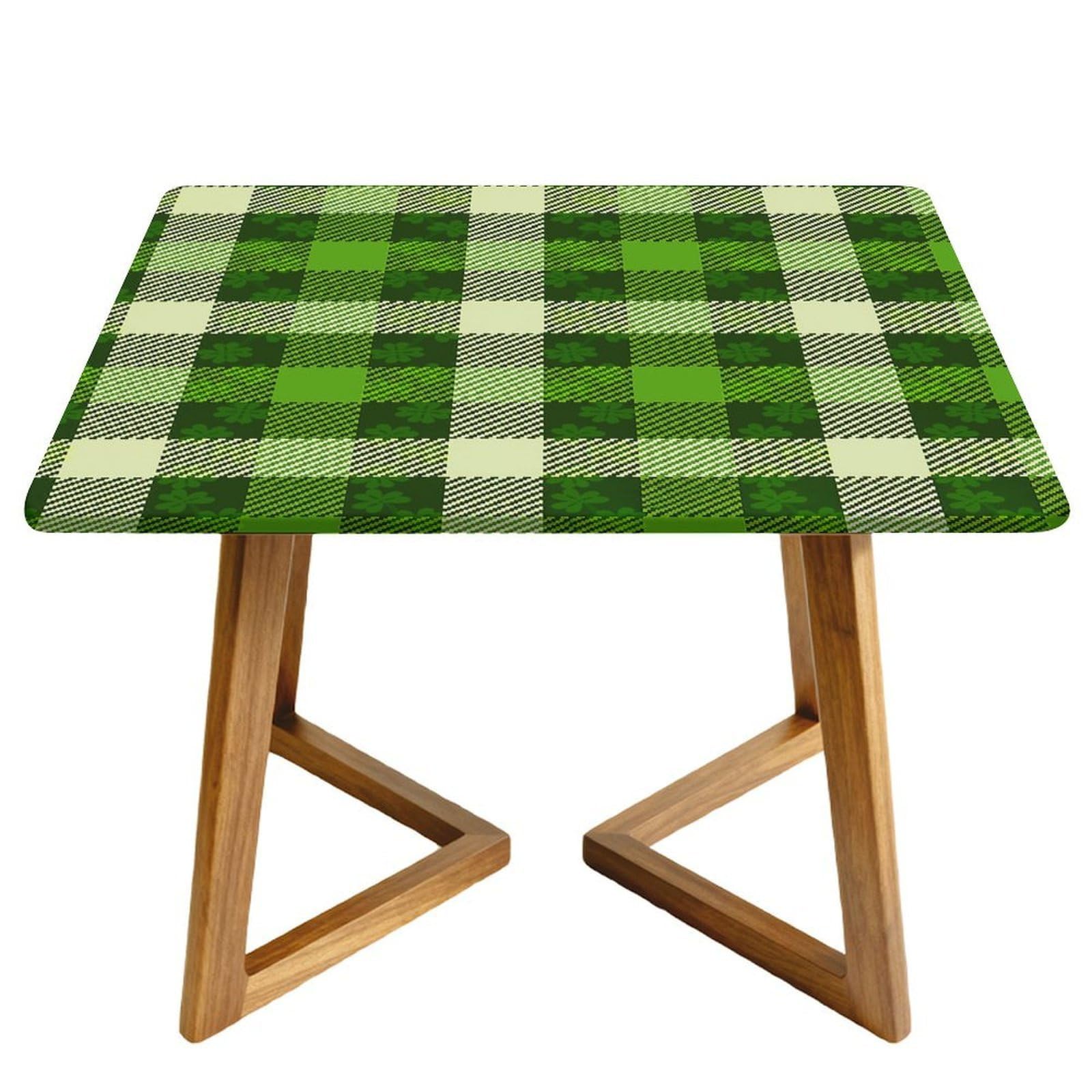 Highdi Waterproof Square Tablecloth Cover - Oxford Cloth - Elastic Fitted for Kitchen/Garden Rectangular Tables, Stain-Resistant Wipe-Clean Plaid Printed Table Cover (Green,130cm)