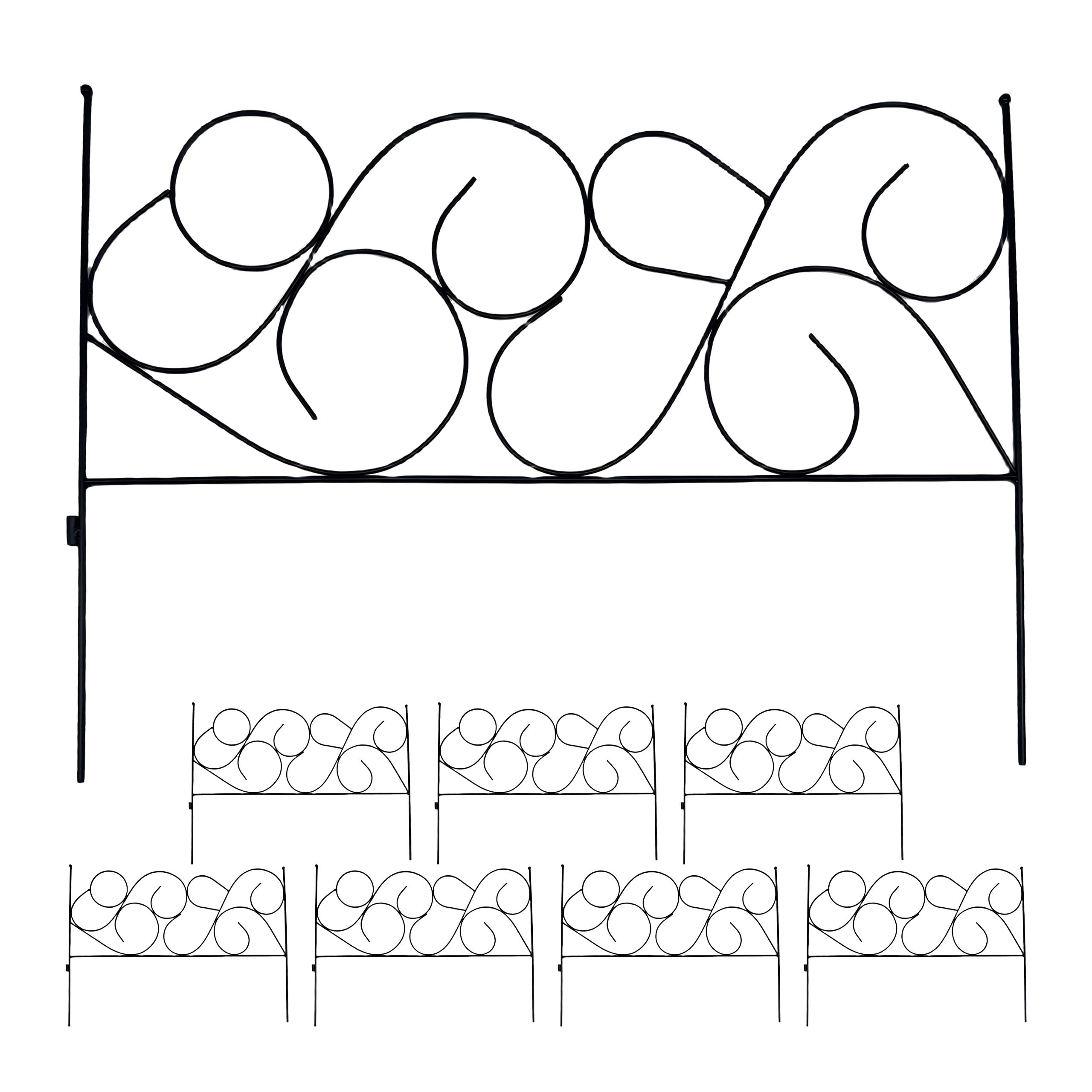 Relaxdays Clôture métal, 8 éléments modulaires Style Art Nouveau, H x L 36 x 400 cm, Bordure de Jardin à piquer, Noir