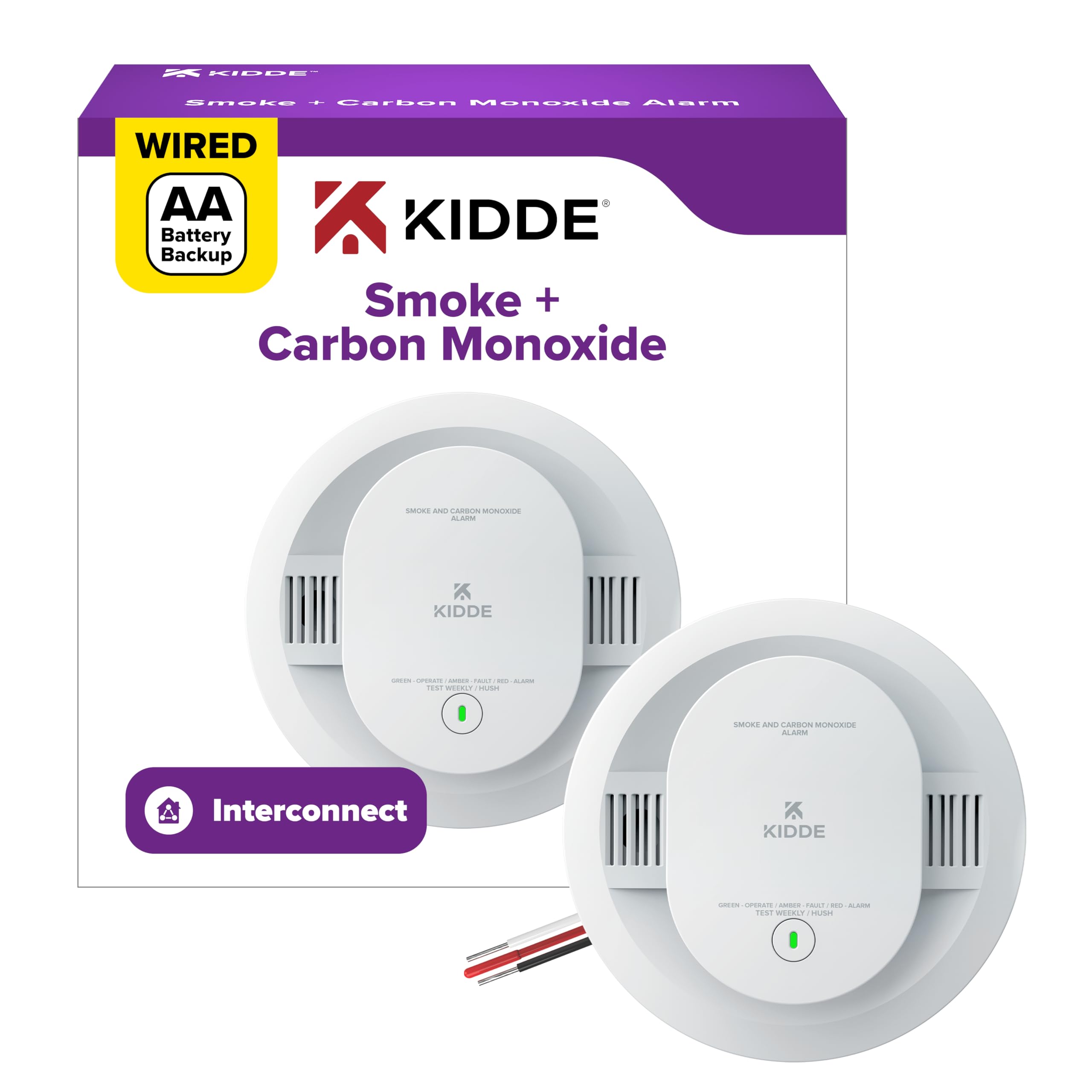 Kidde Smoke & CO Detector, Hardwired & AA Battery Backup, 30CUAR, 1 Pack