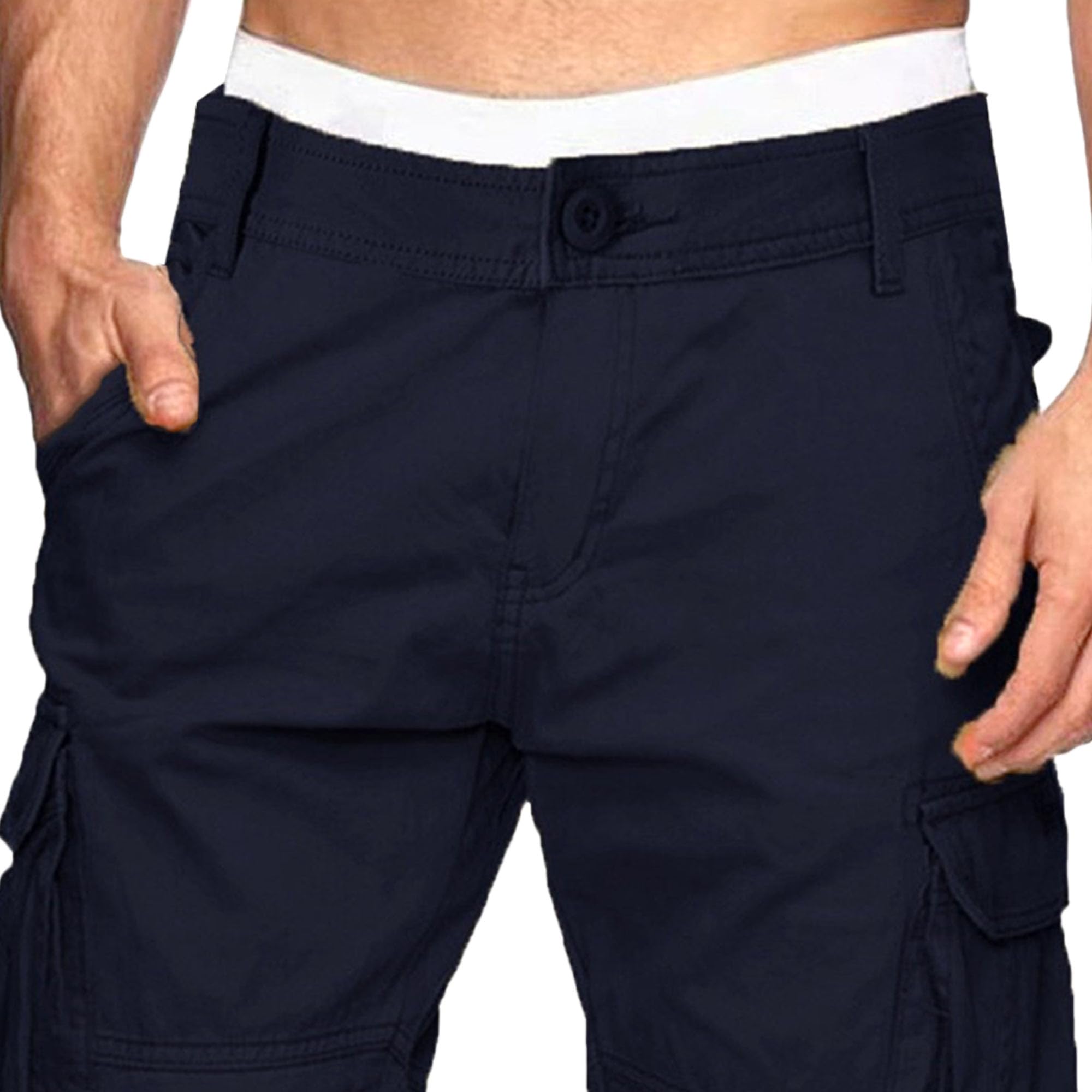 Qolkmuiy-GJ Men's Tactical Pants with Multi Pockets Cotton Workout Gym Trousers Hiking Loose Straight Leg Slack (Dark Blue,3X-Large)