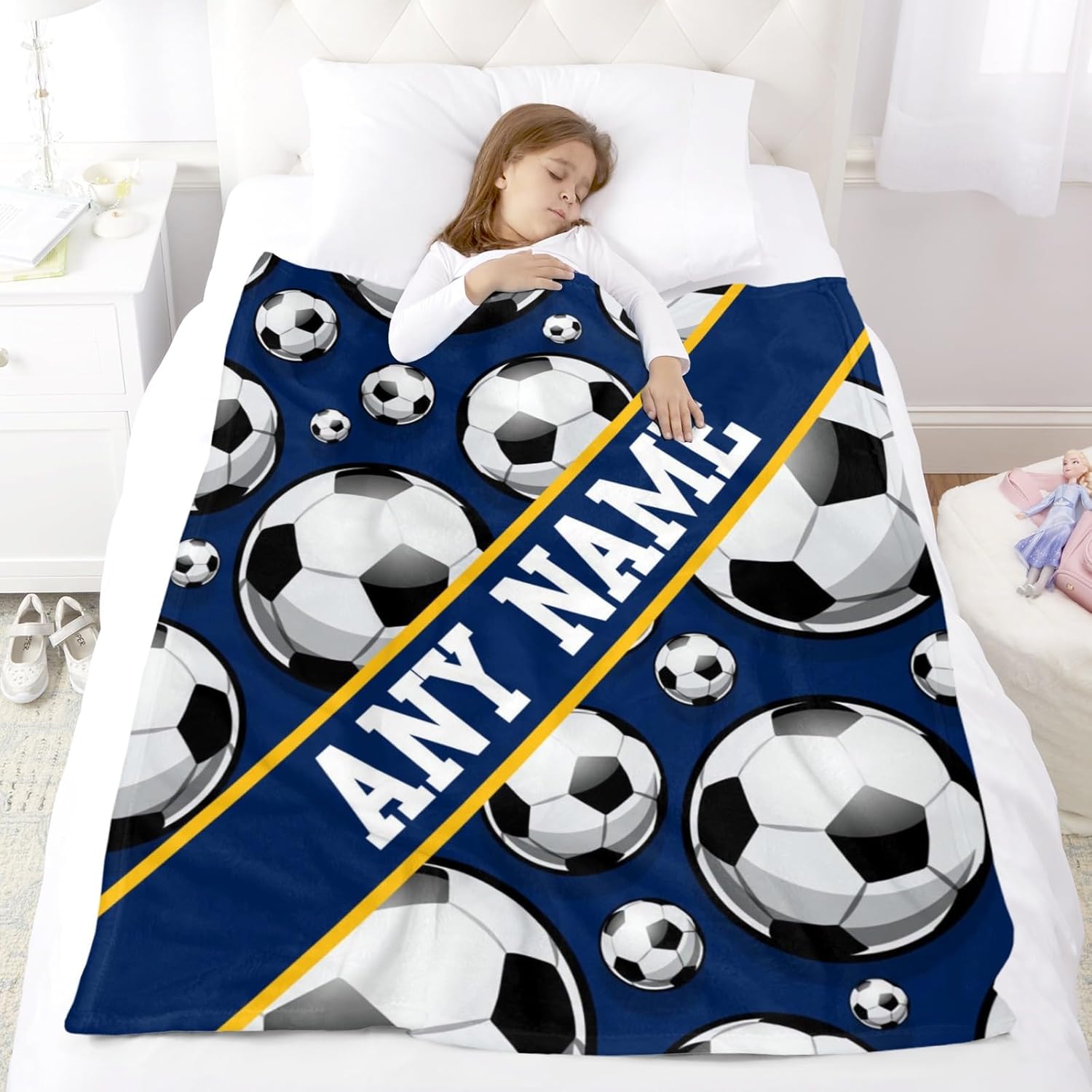 Soccer Blanket, Personalized Throw Blanket for Couch Sofa Bed, Soft Warm Fuzzy Cozy, 30 x 40 Inches