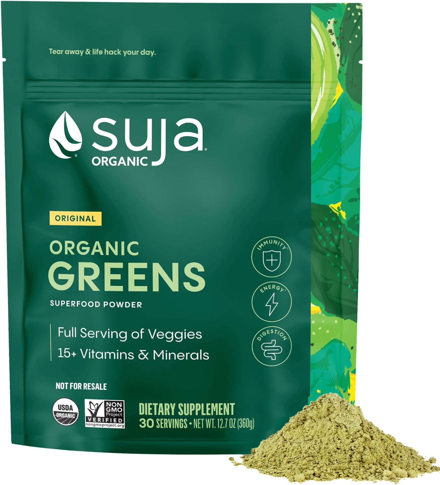 Organic Greens Powder Probiotic Blend, Spirulina, Daily Superfood Drink or Smoothie Mix for Immune Support, Digestion, & Energy, Vegan, Gluten Free, Non GMO, 30 Servings