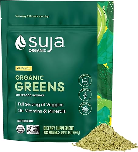 Suja Mezcla de probióticos en polvo de verduras orgánicas, espirulina, bebida diaria de superalimentos o mezcla de batidos para apoyo inmunológico,